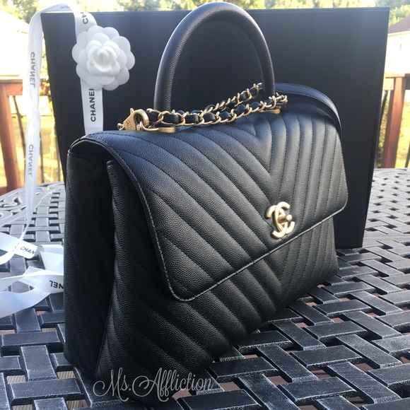 CHANEL Authentic CC Coco Handle Flap Bag Caviar - Picture 6 of 8